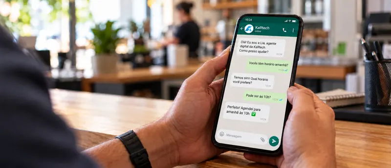 Conversa de WhatsApp com a agente de IA da Kalltech agendando um horário